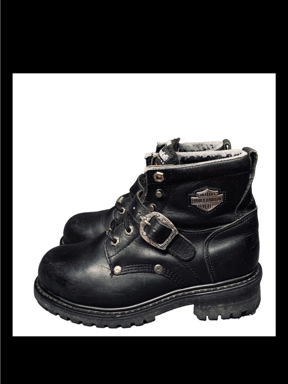 Harley Davidson Black Heavy Duty Motorcycle Buckle Boots 11224 Women Size US 7.5 - Picture 3 of 11